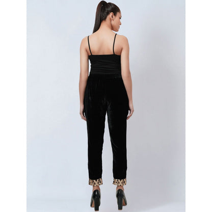 First Resort by Ramola Bachchan Black Silk Velvet Straight Pant with Gota Lace Detail
