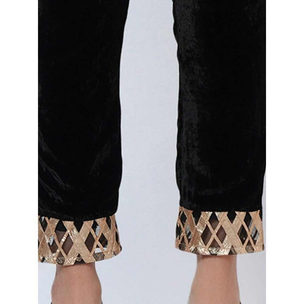 First Resort by Ramola Bachchan Black Silk Velvet Straight Pant with Gota Lace Detail