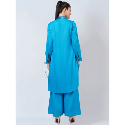 First Resort by Ramola Bachchan Blue Sequinned Shirt Dress & Palazzo Co-Ord (Set of 2)
