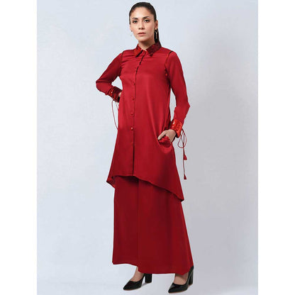 First Resort by Ramola Bachchan Red Sequinned Shirt Dress & Palazzo Co-Ord (Set of 2)
