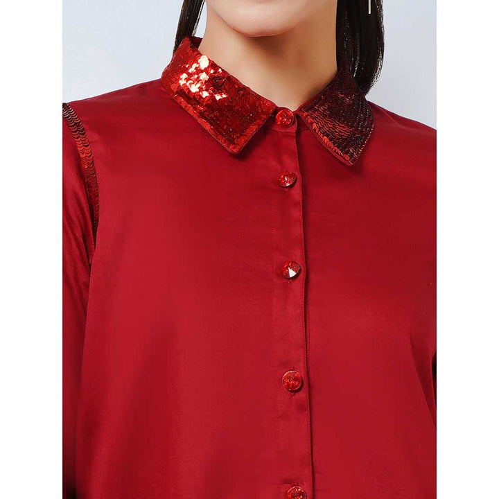 First Resort by Ramola Bachchan Red Sequinned Shirt Dress & Palazzo Co-Ord (Set of 2)