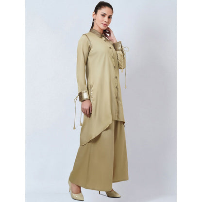 First Resort by Ramola Bachchan Beige Sequinned Shirt Dress & Palazzo Co-Ord (Set of 2)