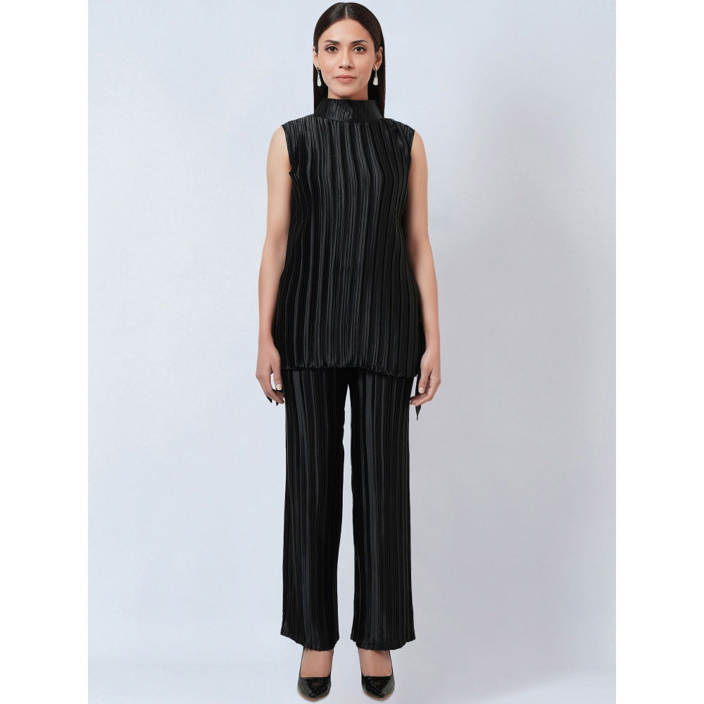 First Resort by Ramola Bachchan Black Sleeveless & Box Pleated Palazzo Co-Ord (Set of 2)