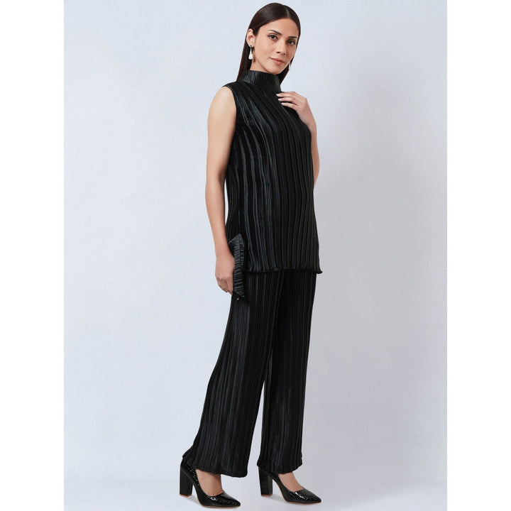 First Resort by Ramola Bachchan Black Sleeveless & Box Pleated Palazzo Co-Ord (Set of 2)