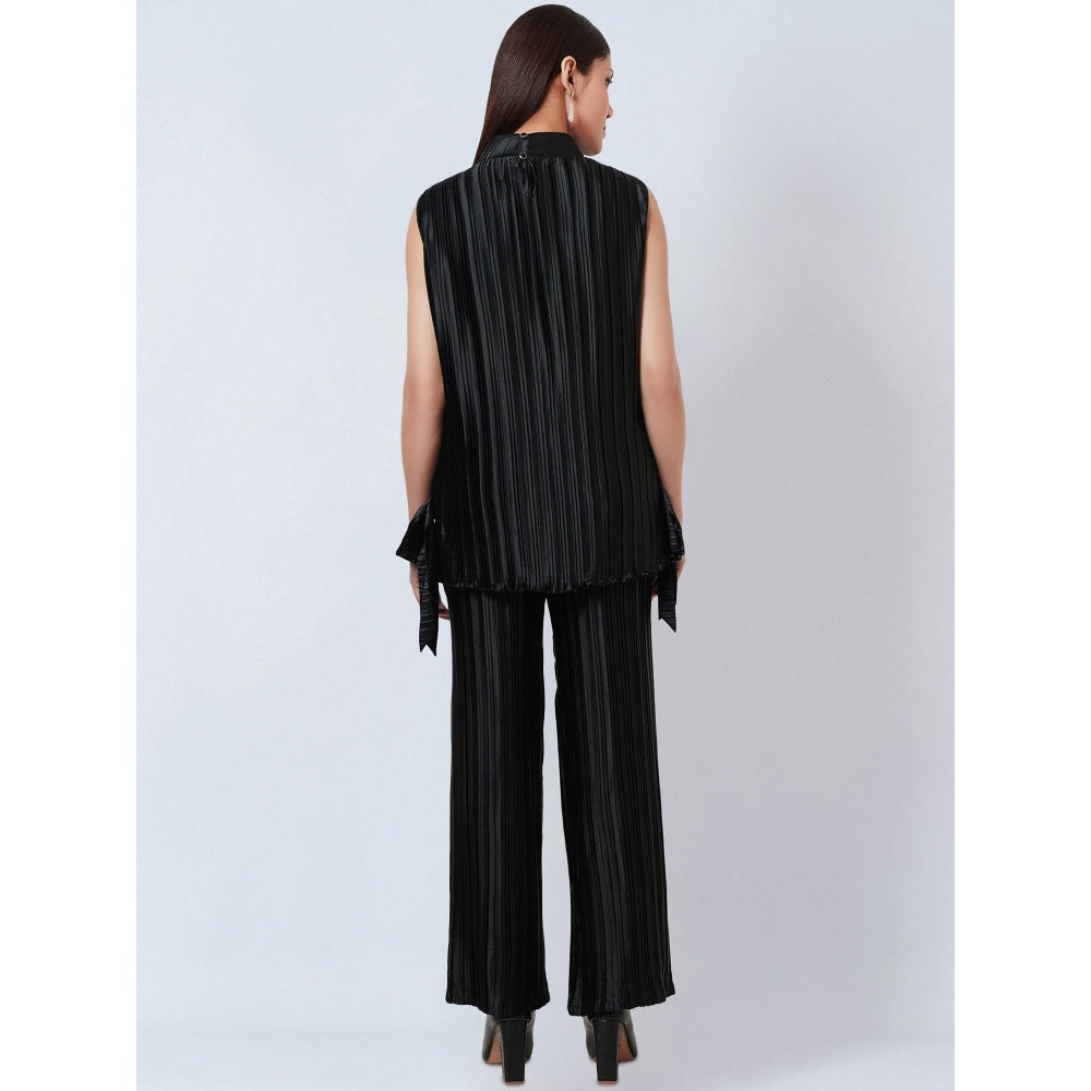 First Resort by Ramola Bachchan Black Sleeveless & Box Pleated Palazzo Co-Ord (Set of 2)