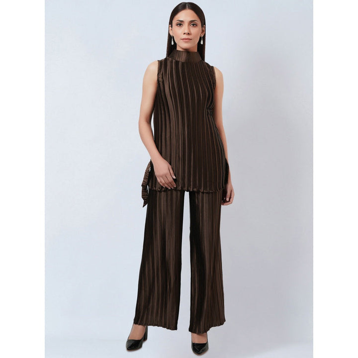 First Resort by Ramola Bachchan Brown Sleeveless & Box Pleated Palazzo Co-Ord (Set of 2)