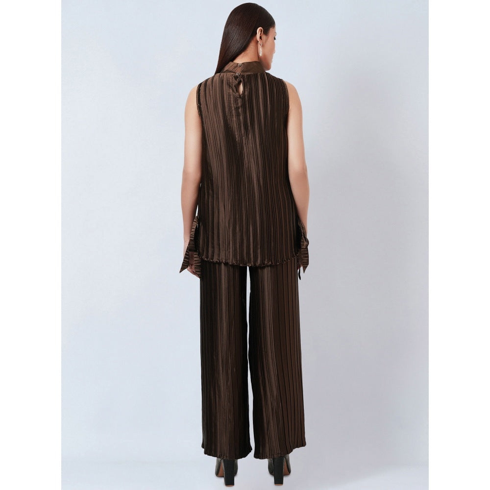 First Resort by Ramola Bachchan Brown Sleeveless & Box Pleated Palazzo Co-Ord (Set of 2)