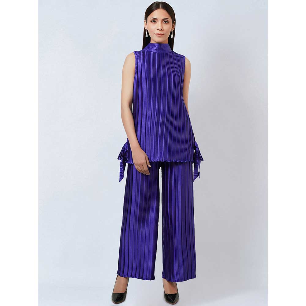 First Resort by Ramola Bachchan Purple Sleeveless & Box Pleated Palazzo Co-Ord (Set of 2)