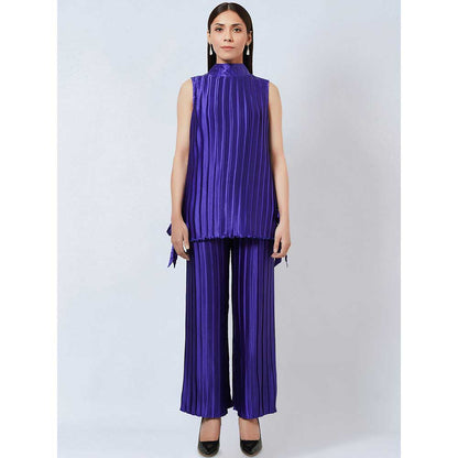 First Resort by Ramola Bachchan Purple Sleeveless & Box Pleated Palazzo Co-Ord (Set of 2)
