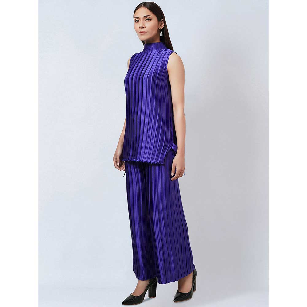 First Resort by Ramola Bachchan Purple Sleeveless & Box Pleated Palazzo Co-Ord (Set of 2)