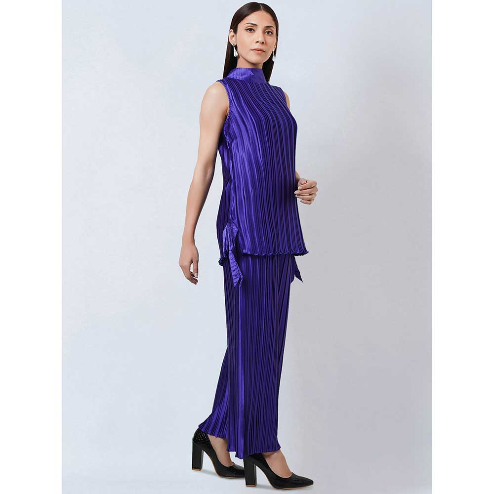 First Resort by Ramola Bachchan Purple Sleeveless & Box Pleated Palazzo Co-Ord (Set of 2)