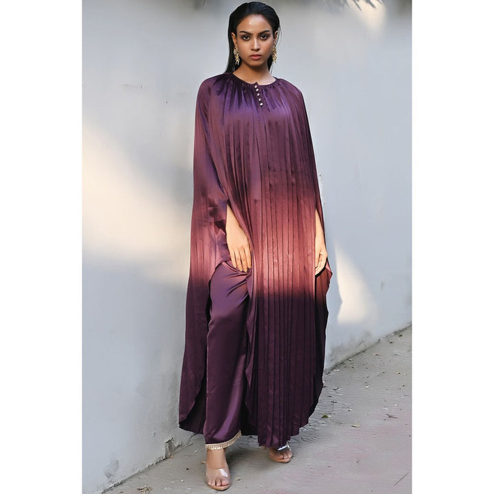 First Resort by Ramola Bachchan Purple Asymmetrical Kaftan & Straight Pant Co-Ord (Set of 2)