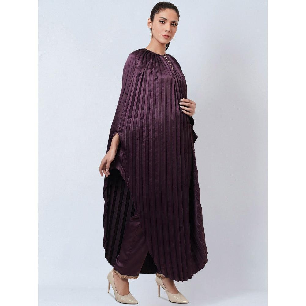 First Resort by Ramola Bachchan Purple Asymmetrical Kaftan & Straight Pant Co-Ord (Set of 2)