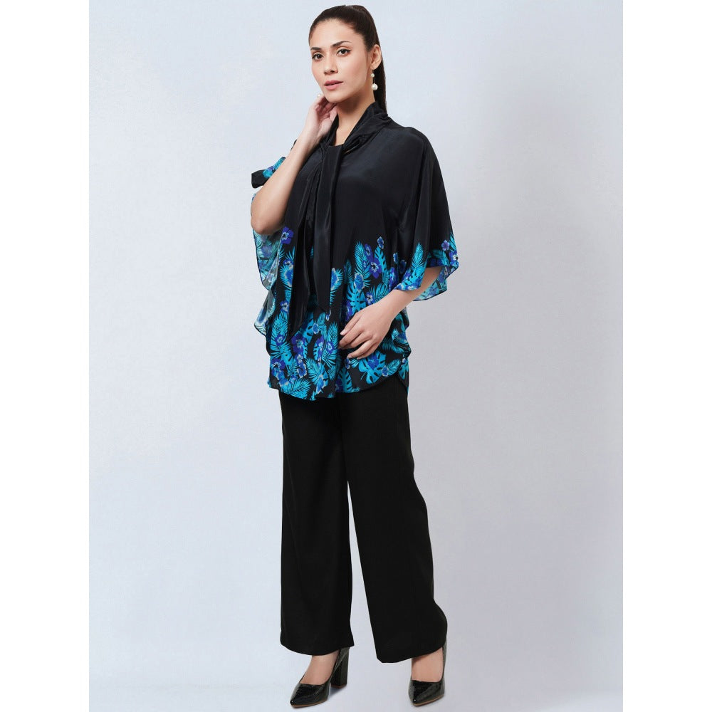 First Resort by Ramola Bachchan Black & Blue Floral Bow Tie Top & Pant Co-Ord (Set of 2)