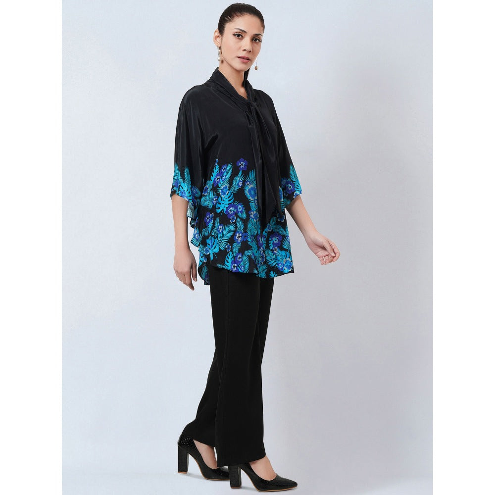 First Resort by Ramola Bachchan Black & Blue Floral Bow Tie Top & Pant Co-Ord (Set of 2)