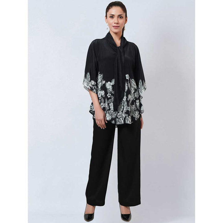 First Resort by Ramola Bachchan Black & White Floral Bow Tie Top & Pant Co-Ord (Set of 2)