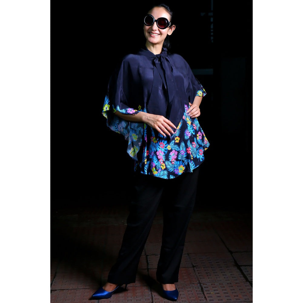 First Resort by Ramola Bachchan Black & Yellow Floral Bow Tie Top & Straight Pant (Set of 2)