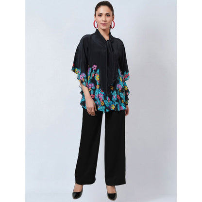 First Resort by Ramola Bachchan Black & Yellow Floral Bow Tie Top & Straight Pant (Set of 2)