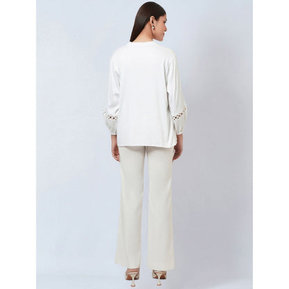 First Resort by Ramola Bachchan White Solid Blouse