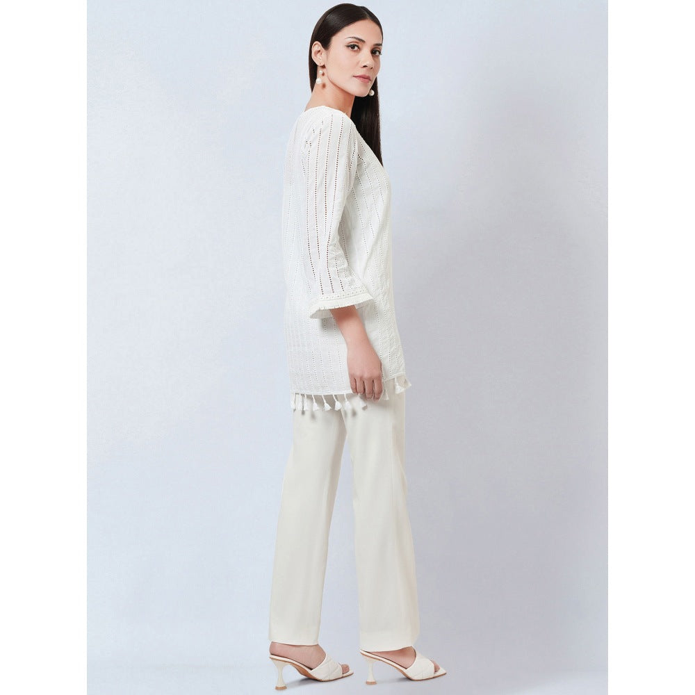 First Resort by Ramola Bachchan White Eyelet Top