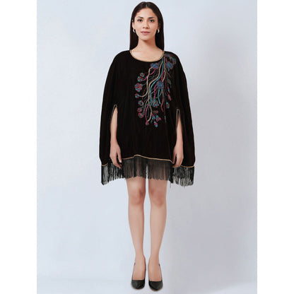 First Resort by Ramola Bachchan Dark Brown Floral Sequinned Velvet Poncho