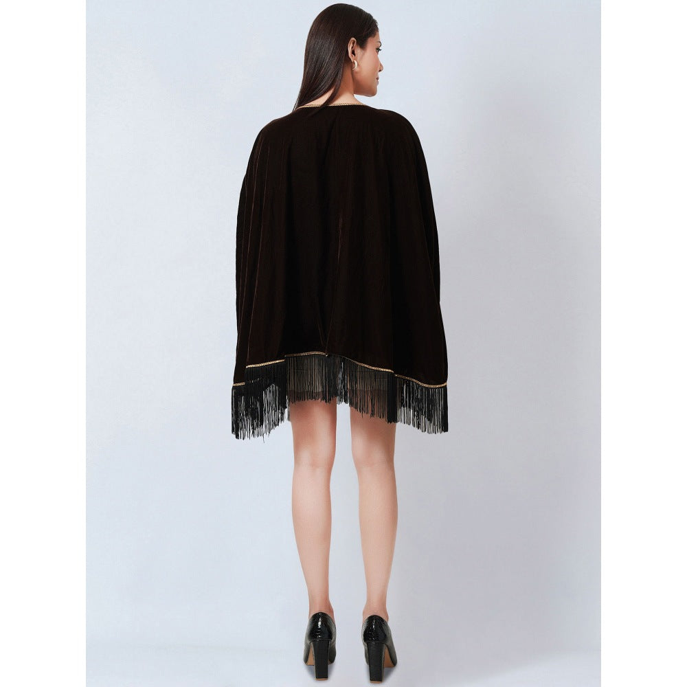 First Resort by Ramola Bachchan Dark Brown Floral Sequinned Velvet Poncho