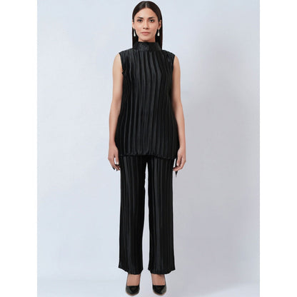 First Resort by Ramola Bachchan Black Sleeveless Turtle Neck Box Pleated Top