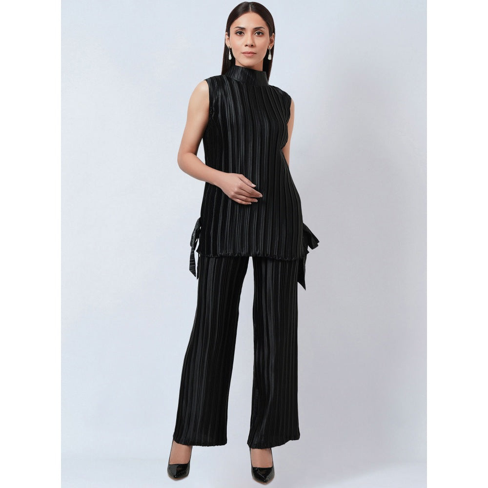First Resort by Ramola Bachchan Black Sleeveless Turtle Neck Box Pleated Top