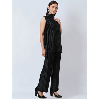First Resort by Ramola Bachchan Black Sleeveless Turtle Neck Box Pleated Top