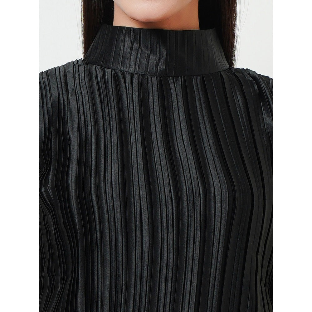 First Resort by Ramola Bachchan Black Sleeveless Turtle Neck Box Pleated Top