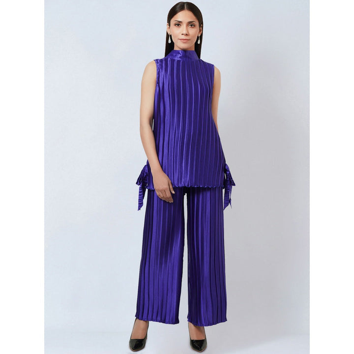 First Resort by Ramola Bachchan Purple Sleeveless Turtle Neck Box Pleated Top