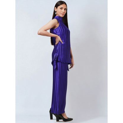 First Resort by Ramola Bachchan Purple Sleeveless Turtle Neck Box Pleated Top
