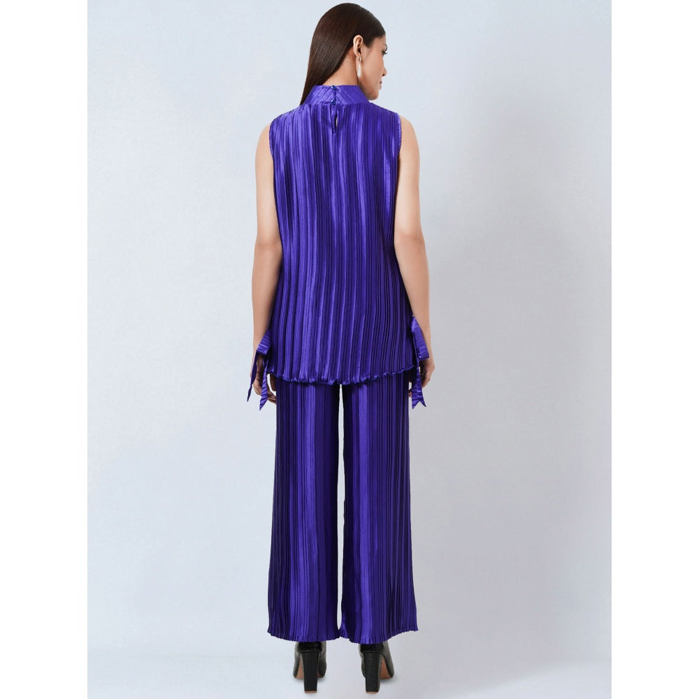 First Resort by Ramola Bachchan Purple Sleeveless Turtle Neck Box Pleated Top