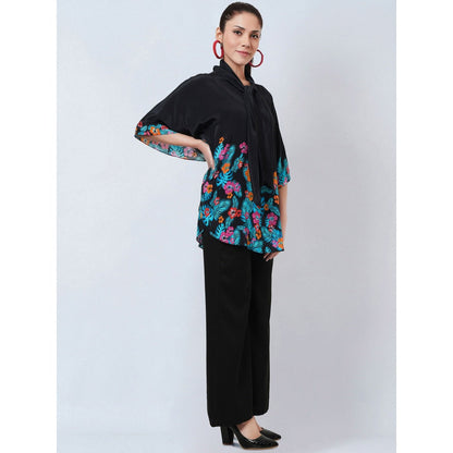 First Resort by Ramola Bachchan Black & Pink Floral Bow Tie Top