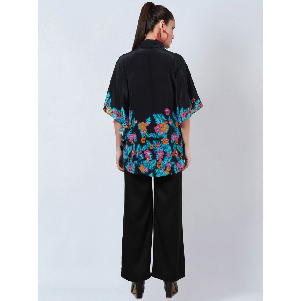 First Resort by Ramola Bachchan Black & Pink Floral Bow Tie Top