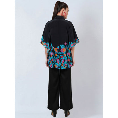 First Resort by Ramola Bachchan Black & Pink Floral Bow Tie Top