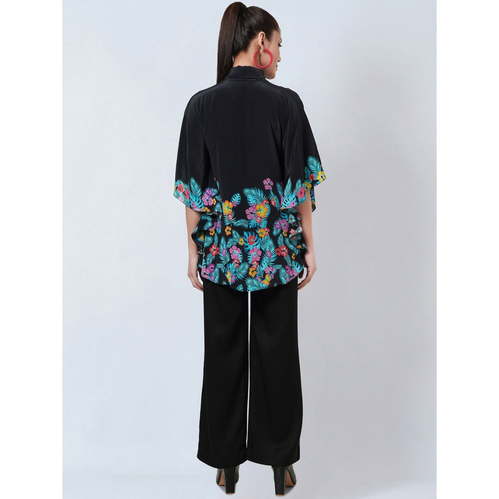 First Resort by Ramola Bachchan Black & Yellow Floral Bow Tie Top