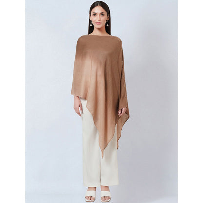First Resort by Ramola Bachchan Brown Ombre Asymmetrical Embellished Cashmere Poncho