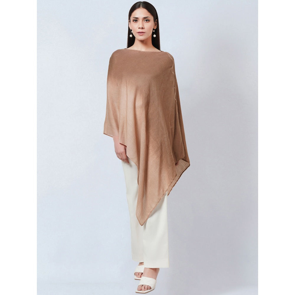 First Resort by Ramola Bachchan Brown Ombre Asymmetrical Embellished Cashmere Poncho