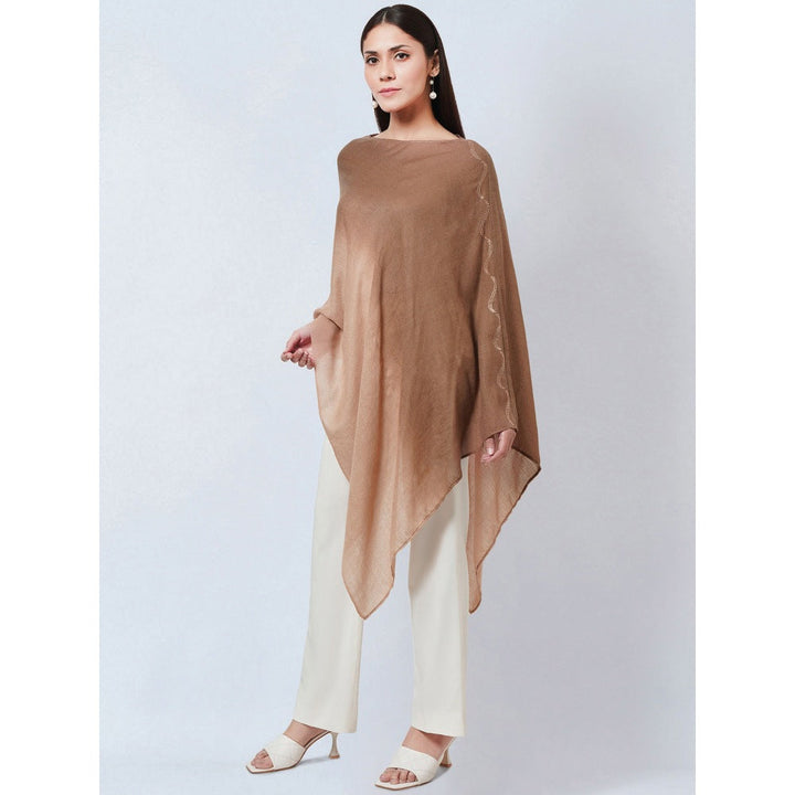 First Resort by Ramola Bachchan Brown Ombre Asymmetrical Embellished Cashmere Poncho