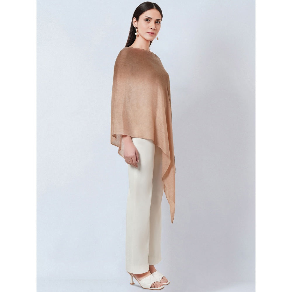 First Resort by Ramola Bachchan Brown Ombre Asymmetrical Embellished Cashmere Poncho