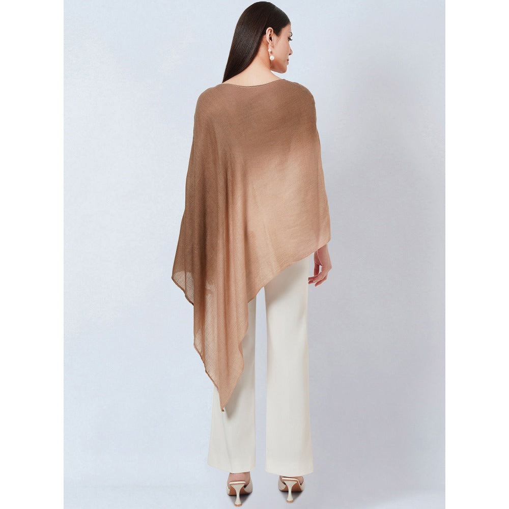 First Resort by Ramola Bachchan Brown Ombre Asymmetrical Embellished Cashmere Poncho