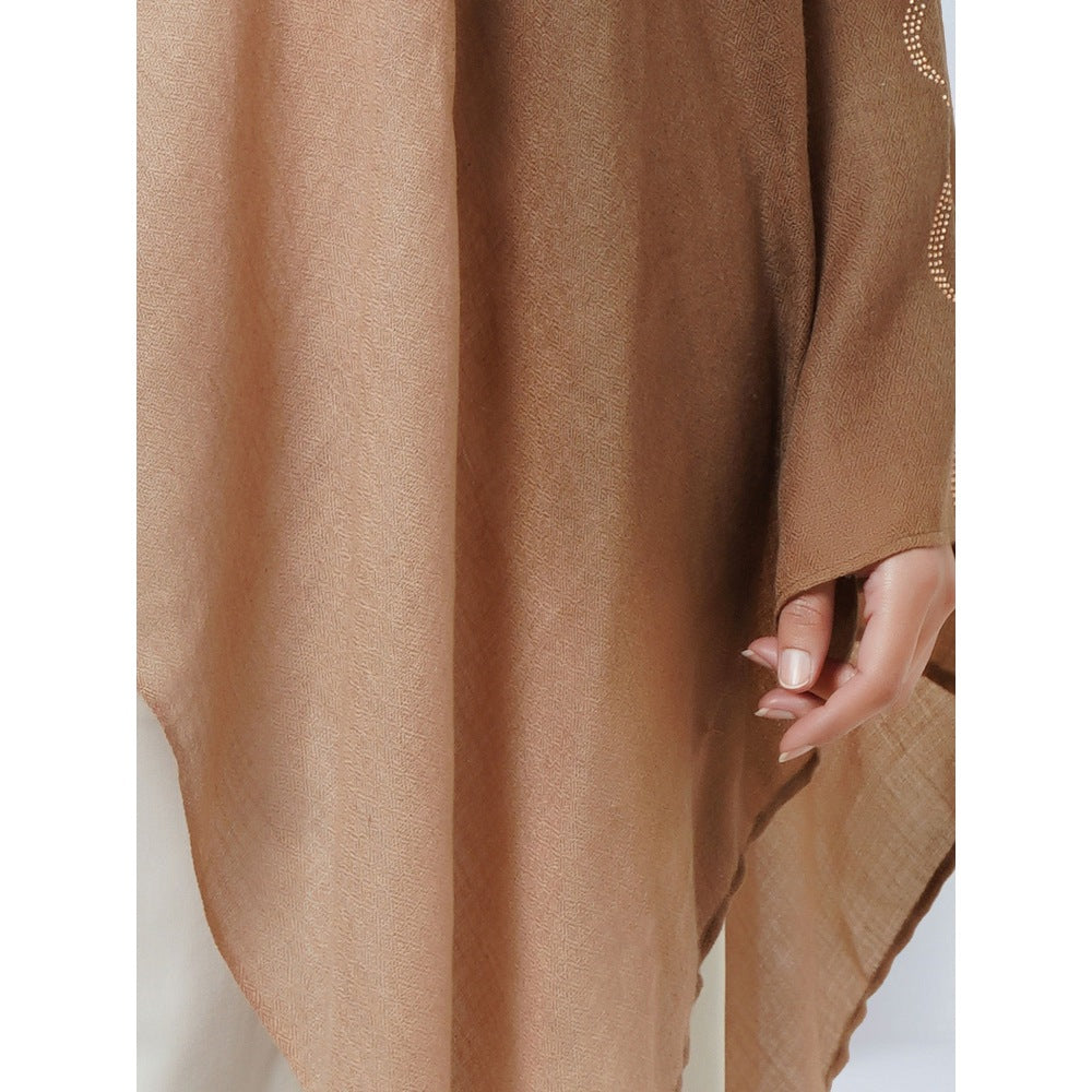 First Resort by Ramola Bachchan Brown Ombre Asymmetrical Embellished Cashmere Poncho