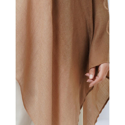 First Resort by Ramola Bachchan Brown Ombre Asymmetrical Embellished Cashmere Poncho