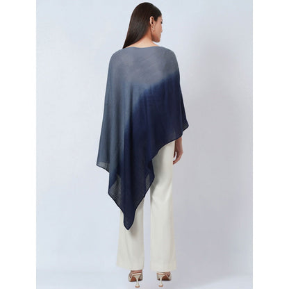 First Resort by Ramola Bachchan Navy Blue Ombre Asymmetrical Embellished Cashmere Poncho