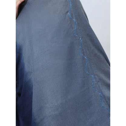 First Resort by Ramola Bachchan Navy Blue Ombre Asymmetrical Embellished Cashmere Poncho