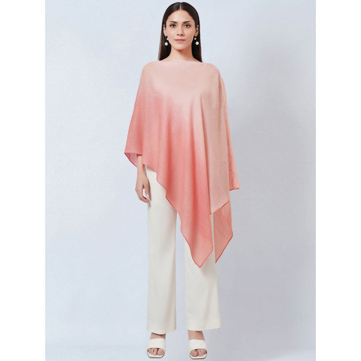 First Resort by Ramola Bachchan Pink Ombre Asymmetrical Embellished Cashmere Poncho