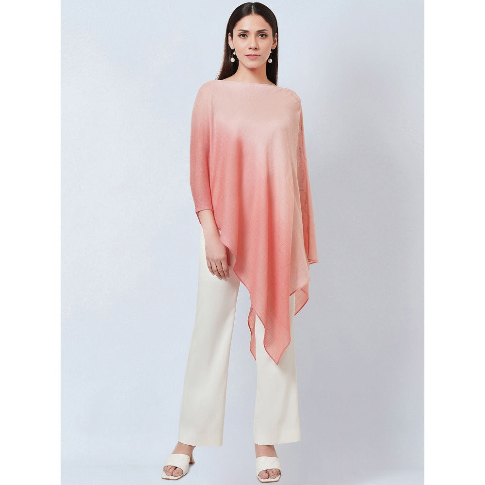 First Resort by Ramola Bachchan Pink Ombre Asymmetrical Embellished Cashmere Poncho