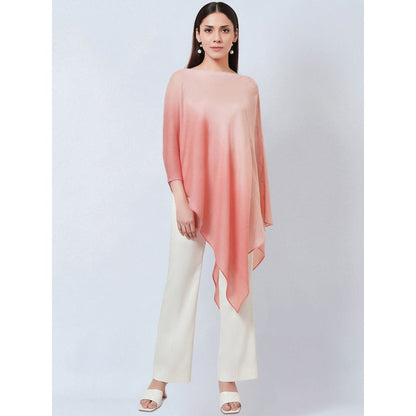 First Resort by Ramola Bachchan Pink Ombre Asymmetrical Embellished Cashmere Poncho