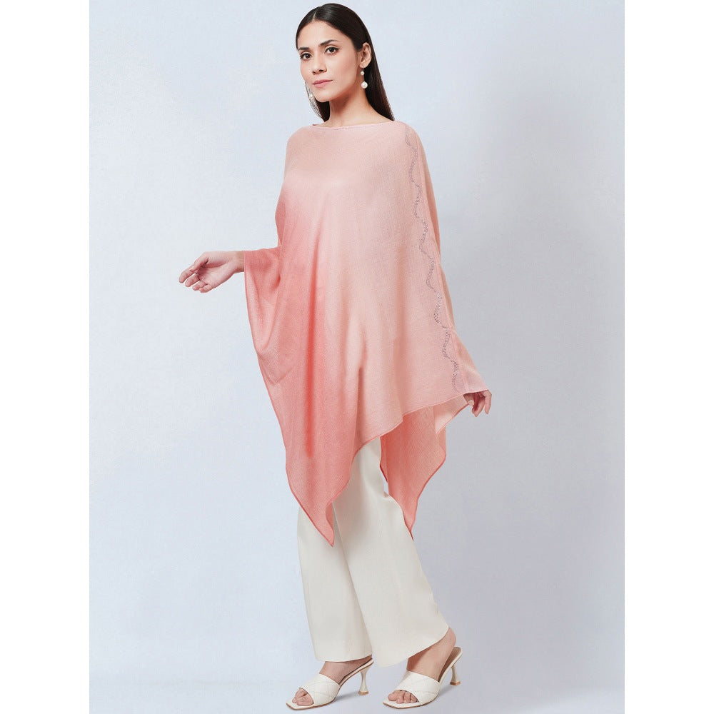First Resort by Ramola Bachchan Pink Ombre Asymmetrical Embellished Cashmere Poncho